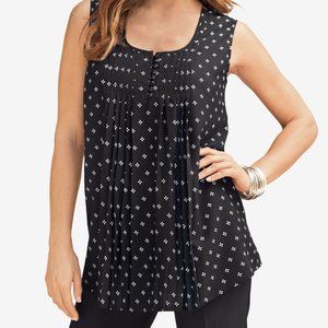 Pleated Tank Sleeveless Scoop neck button-front A-line 18W